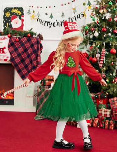Arshiner Tulle Dress Toddler Girls Puff Long Lantern Sleeves Fall Winter Tutu Party Dresses with Tie Belt 3-8Y in Saudi Arabia