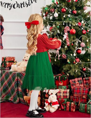 Arshiner Tulle Dress Toddler Girls Puff Long Lantern Sleeves Fall Winter Tutu Party Dresses with Tie Belt 3-8Y in Saudi Arabia