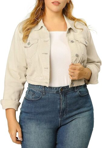 uxcell Women's Plus Size Button Closed Cropped Denim Jackets Stitching 2025 in Kuwait