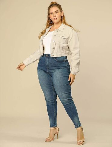 uxcell Women's Plus Size Button Closed Cropped Denim Jackets Stitching 2025 in Kuwait