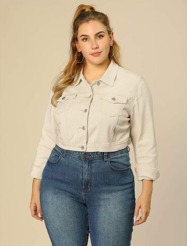 uxcell Women's Plus Size Button Closed Cropped Denim Jackets Stitching 2025 in Kuwait