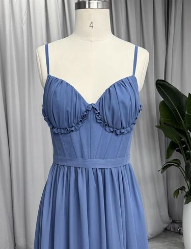 V Neck Bridesmaid Dresses for Wedding Spaghetti Straps Formal Dresses for Women Split Evening Dresses Long in Saudi Arabia