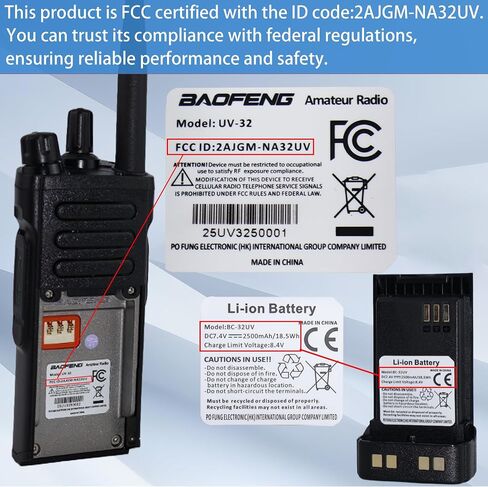 Baofeng UV-32 Ham Radio ، 10W المدى طويل المدى Walkie Talkie ، قابلة للشحن راديو ثنائية الاتجاه مع GPS ، تنبيه الطقس NOAA ، برمجة التطبيقات ، نسخة التردد ، النطاق المزدوج VHF/UHF ، بطارية 2500 مللي أمبير في الساعة ، Type-C in Saudi Arabia