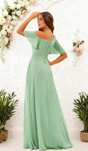 One Shoulder Bridesmaid Dresses with Pockets for Women Ruffle Chiffon Pleated Long Formal Dress in Saudi Arabia