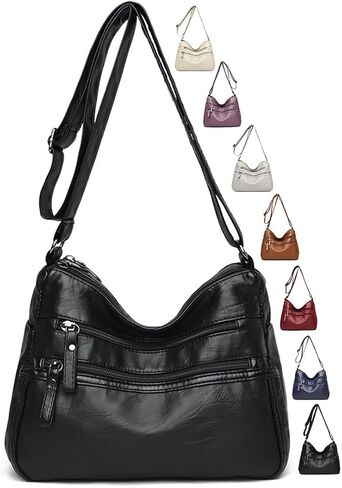 Crossbody Bags for Women - Soft Leather Multi-pocket Purses Shoulder Handbags with Adjustable Shoulder Strap in Saudi Arabia