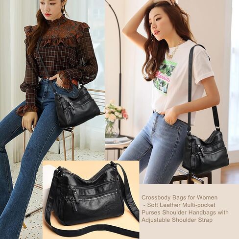 Crossbody Bags for Women - Soft Leather Multi-pocket Purses Shoulder Handbags with Adjustable Shoulder Strap in Saudi Arabia