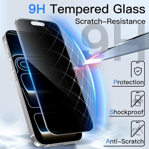 JETech 360 Degree Privacy Screen Protector for iPhone 17 Pro 6.3-Inch, 4-Way Anti-Spy Tempered Glass Film with Easy Installation Tool, 2-Pack in Saudi Arabia