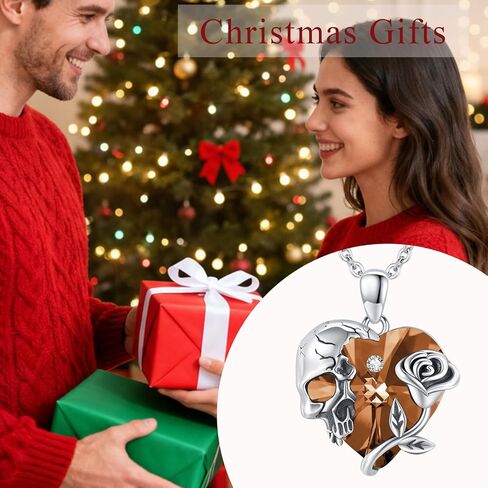 Skull Necklace Sterling Silver Gothic Heart Pendant Rose Birthstone Necklace Halloween Skull Jewelry Gift for Women Men in Kuwait