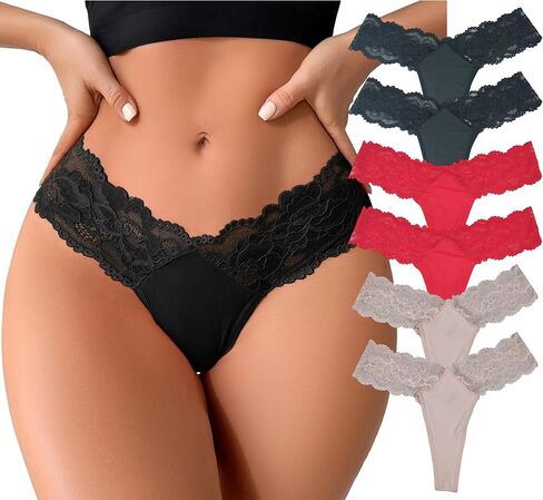 Sexy Sheer Lace Mid-Rise Women's Thong Panties - Nylon Knit Underwear, Lingerie Intimates for Ladies in Saudi Arabia