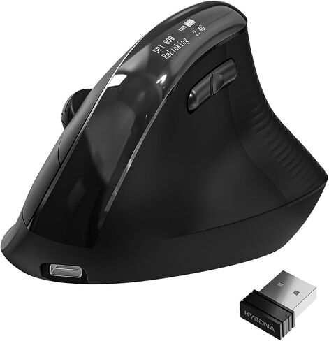 الماوس المريح اللاسلكي مع الشاشة ， Bluetooth الفأر العمودي القابل لإعادة الشحن ، نقرات هادئة ، USB تصميم الفئران اللاسلكية متوافقة مع النوافذ ، الكمبيوتر الشخصي ، الكمبيوتر المحمول ، MAC OS ، أبيض in Kuwait