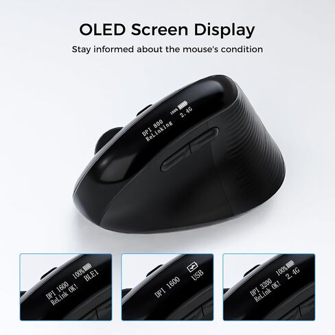الماوس المريح اللاسلكي مع الشاشة ， Bluetooth الفأر العمودي القابل لإعادة الشحن ، نقرات هادئة ، USB تصميم الفئران اللاسلكية متوافقة مع النوافذ ، الكمبيوتر الشخصي ، الكمبيوتر المحمول ، MAC OS ، أبيض in Kuwait