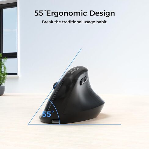 الماوس المريح اللاسلكي مع الشاشة ， Bluetooth الفأر العمودي القابل لإعادة الشحن ، نقرات هادئة ، USB تصميم الفئران اللاسلكية متوافقة مع النوافذ ، الكمبيوتر الشخصي ، الكمبيوتر المحمول ، MAC OS ، أبيض in Kuwait