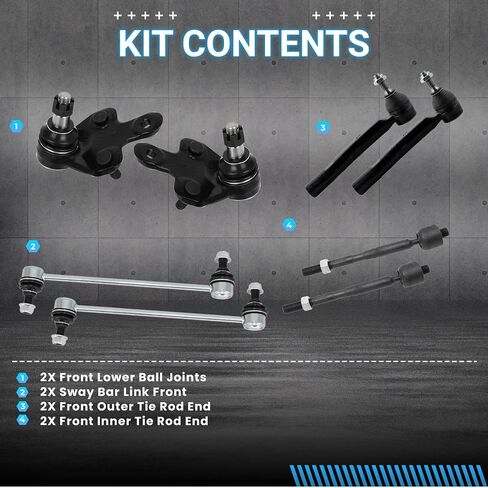 Front End Suspension Kit Compatible with 2005-2010 Honda Odyssey Automotive Replacement Inner and Outer Tie Rod Ends and Sway Bar, ES800224 EV800226 K750304 in Kuwait