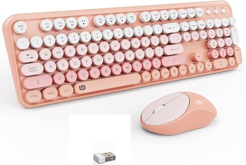 Wireless Keyboard and Mouse Combo, 2.4 GHz Full-Sized Typewriter Keyboard and Mouse Wireless with Round Keycaps for Windows, Computer, Desktop, PC, Laptop, Grey Green in Saudi Arabia