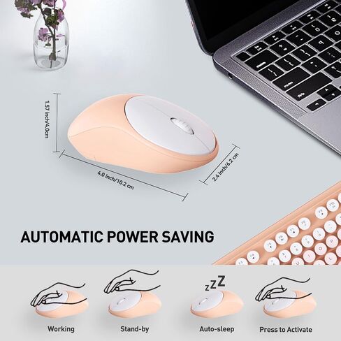 Wireless Keyboard and Mouse Combo, 2.4 GHz Full-Sized Typewriter Keyboard and Mouse Wireless with Round Keycaps for Windows, Computer, Desktop, PC, Laptop, Grey Green in Saudi Arabia