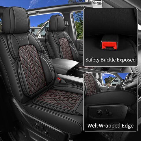 أغطية مقاعد مخصصة مناسبة لسيارة Chevy Silverado GMC Sierra 1500 2007-2025 2500/3500 HD Crew Cab Pickup Truck غطاء مقعد وسادة حماية مع جلد صناعي مقاوم للماء (أسود، مجموعة كاملة) in Kuwait