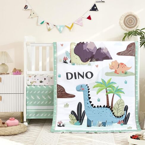 3-Piece Crib Bedding Set for Boys Girls - Soft & Skin Friendly Baby Bedding Set Includes Crib Comforter, Sheet & Crib Skirt (Light Blue) in Saudi Arabia