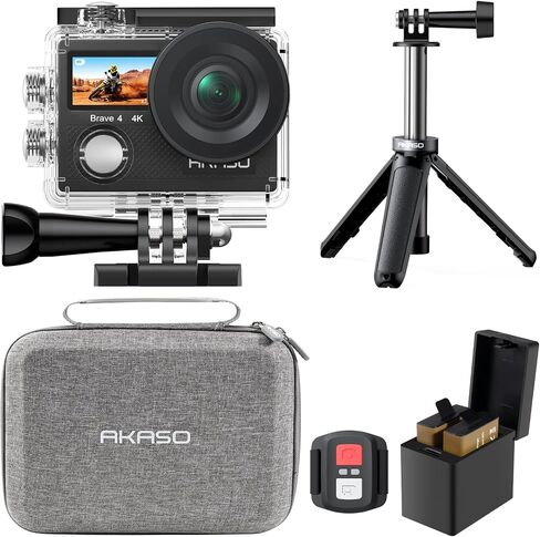 AKASO Brave 4 Action Camera 4K 30fps with 64GB MicroSD Card Bundle 20MP Ultra HD 131FT Waterproof Underwater Camera EIS WiFi Remote Control 5X Zoom Sport Cameras with Bicycle Accessories Kit in Saudi Arabia