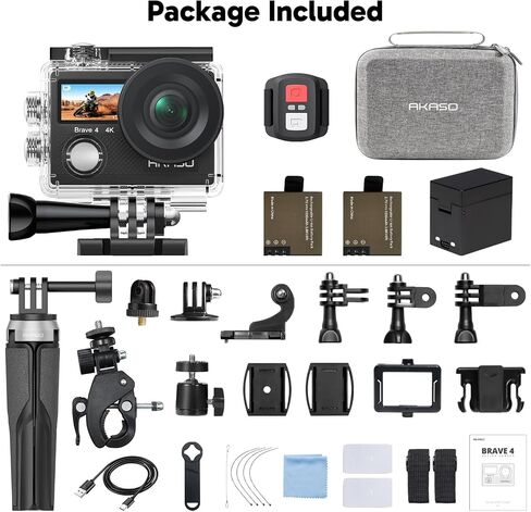 AKASO Brave 4 Action Camera 4K 30fps with 64GB MicroSD Card Bundle 20MP Ultra HD 131FT Waterproof Underwater Camera EIS WiFi Remote Control 5X Zoom Sport Cameras with Bicycle Accessories Kit in Saudi Arabia