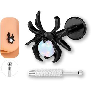 16G Halloween Helix Earrings G23 Titanium Spider Opalite Cartilage Stud Earring Cute Flat Back Lobe Conch Tragus Piercing Jewelry Nose Ring for Women Men in Kuwait