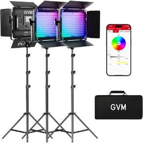 مجموعة إضاءة فيديو GVM RGB LED، مصابيح استوديو مطورة 800D 6X مع عدسة بصرية، إضاءة تصوير فوتوغرافي مع 20 وضعًا للمشهد، مصابيح لوحة مع 19500 لوكس/0.5 متر، تصوير، محتوى، محمول، عبوتان in Kuwait