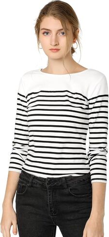 Allegra K Women's Striped Top Long Sleeve Crew Neck Tops Casual T Shirt Medium Army Green in Saudi Arabia