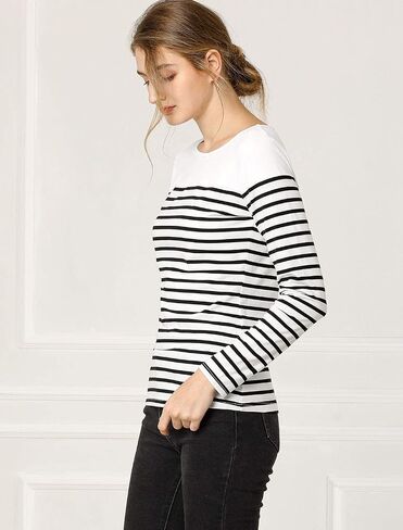 Allegra K Women's Striped Top Long Sleeve Crew Neck Tops Casual T Shirt Medium Army Green in Saudi Arabia