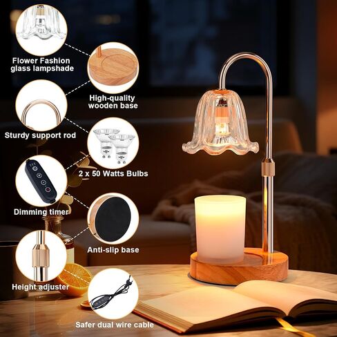 Candle Warmer Lamp Electric: Timer Dimmer Candles Warming Jar Light - Height Adjustable Dimmable Warmers Lamps - Flower No Flame Lamps with Heat Warm Melt Wax - Home Bedroom Decor Table Light in Saudi Arabia
