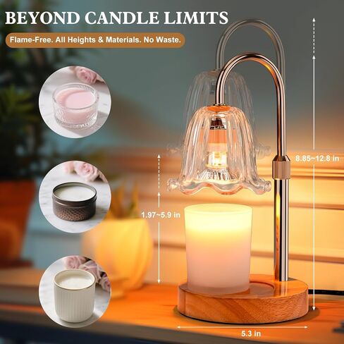 Candle Warmer Lamp Electric: Timer Dimmer Candles Warming Jar Light - Height Adjustable Dimmable Warmers Lamps - Flower No Flame Lamps with Heat Warm Melt Wax - Home Bedroom Decor Table Light in Saudi Arabia