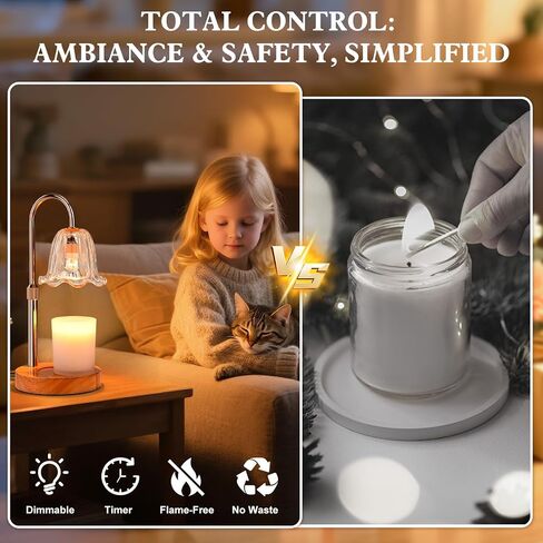 Candle Warmer Lamp Electric: Timer Dimmer Candles Warming Jar Light - Height Adjustable Dimmable Warmers Lamps - Flower No Flame Lamps with Heat Warm Melt Wax - Home Bedroom Decor Table Light in Saudi Arabia