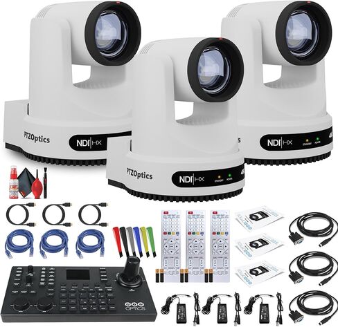 3 x PTZOptics Move 4K SDI/HDMI/USB/IP PTZ Camera with 30x Optical Zoom (Gray) (PT30X-4K-GY-G3) + PTZOptics SuperJoy PTZ Camera Joystick Controller + Cleaning Kit and Color Wire Ties Bundle in Saudi Arabia
