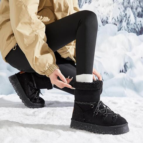 Toupin Women's Classic Platform Mini Snow Boots - Faux Suede Slip-On & Lace-Up Winter Booties with Sherpa Lining, Anti-Slip Thick Sole Ankle Boots in Saudi Arabia