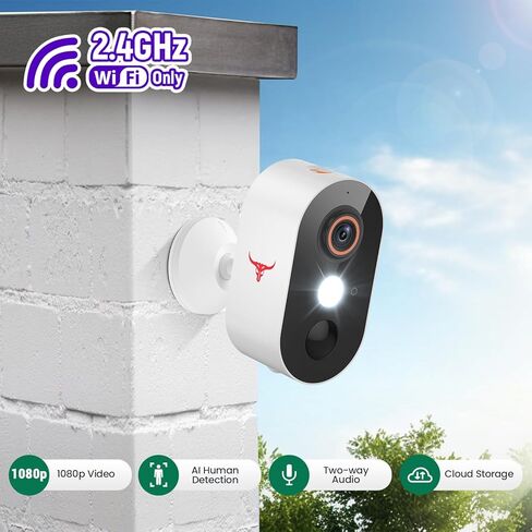 1080p كاميرا أمان لاسلكية مع اكتشاف الإنسان من الذكاء الاصطناعي ، الرؤية الليلية ، الحديث ثنائي الاتجاه ، التخزين السحابي ، 2.4 جرام واي فاي ، كاميرا بطارية للأمن المنزلي (2 الأضواء) in Kuwait