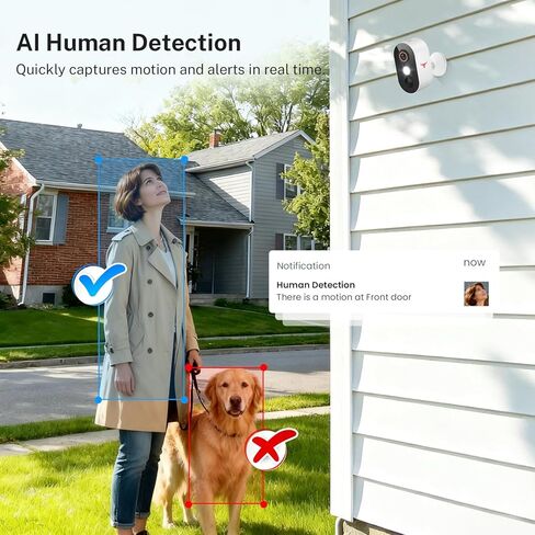1080p كاميرا أمان لاسلكية مع اكتشاف الإنسان من الذكاء الاصطناعي ، الرؤية الليلية ، الحديث ثنائي الاتجاه ، التخزين السحابي ، 2.4 جرام واي فاي ، كاميرا بطارية للأمن المنزلي (2 الأضواء) in Kuwait