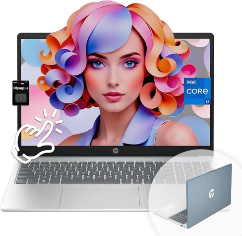HP 15.6 "HD Touch Scency Captop ، Intel Core I3-1315U ، 32GB DDR4 RAM ، 1TB SSD Storage ، Type-C/A ، HDMI ، Camera Privacy ، Bluetooth ، Wi-Fi 6 ، Windows 11 Home ، Long Battery ، Silver Natural Silver in Kuwait