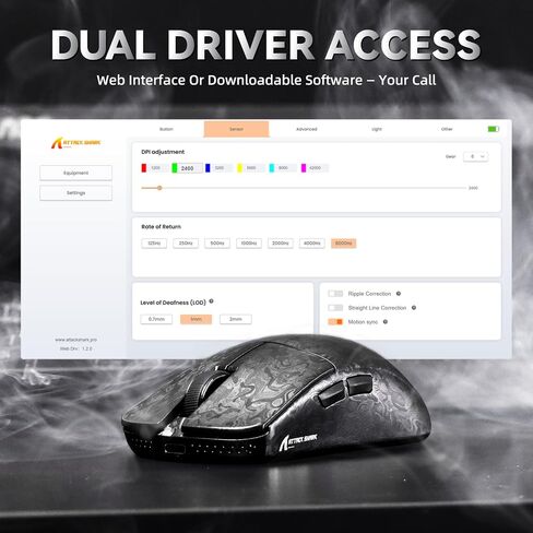 الهجوم Shark R11 Ultra 8K Carbon Fiber Wireless Gaming Mouse ، PAW3950 Max Sensor ، 49G Ultra Lightweight ، Nordic 52840 MCU Chip ، 42000 DPI ، Wired/BT/2.4GHz Mouse Programmable Mouse for PC/MAC (Ink) in Kuwait