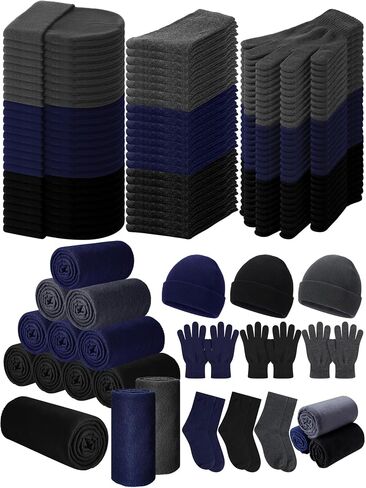 Toulite 120 Pcs Homeless Care Package Supplies Winter Knit Beanies Gloves Socks 50 x 60 Inch Fleece Blankets Bulk for Winter Homeless Care in Saudi Arabia