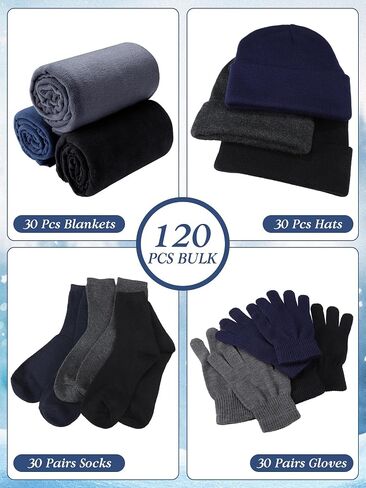 Toulite 120 Pcs Homeless Care Package Supplies Winter Knit Beanies Gloves Socks 50 x 60 Inch Fleece Blankets Bulk for Winter Homeless Care in Saudi Arabia