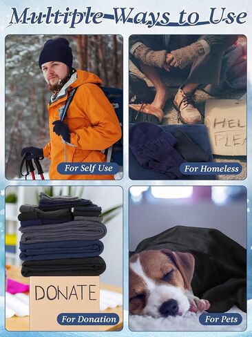 Toulite 120 Pcs Homeless Care Package Supplies Winter Knit Beanies Gloves Socks 50 x 60 Inch Fleece Blankets Bulk for Winter Homeless Care in Saudi Arabia