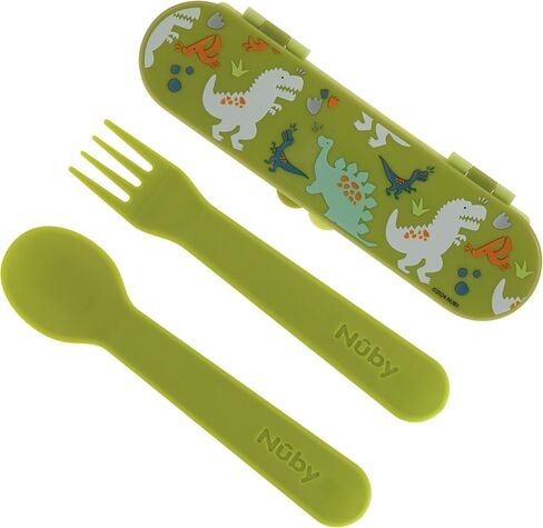 Nuby Toddler Utensils with Travel Case – Self-Feeding Fork & Spoon Set for Kids, Easy-to-Hold Training Utensils with Rounded Safe Edges, Bright Colors & Fun Patterns for Independent Mealtime, Galaxy in Saudi Arabia