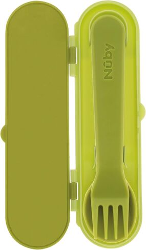 Nuby Toddler Utensils with Travel Case – Self-Feeding Fork & Spoon Set for Kids, Easy-to-Hold Training Utensils with Rounded Safe Edges, Bright Colors & Fun Patterns for Independent Mealtime, Galaxy in Saudi Arabia