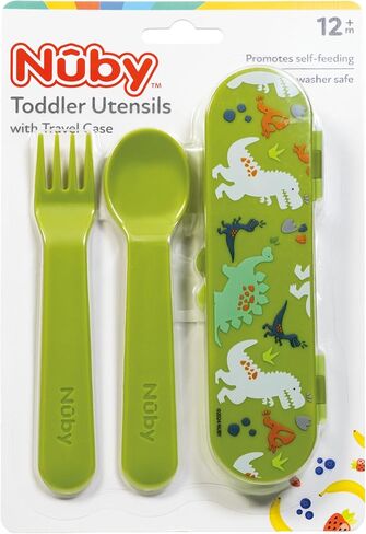 Nuby Toddler Utensils with Travel Case – Self-Feeding Fork & Spoon Set for Kids, Easy-to-Hold Training Utensils with Rounded Safe Edges, Bright Colors & Fun Patterns for Independent Mealtime, Galaxy in Saudi Arabia
