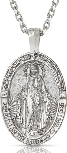قلادة مريم العذراء الدينية للرجال من فورج آند فاوندري مع قلادة قابلة للتمديد مقاس 21 بوصة مع قلادة مريم العذراء - سلستين (بيضاوي ذهبي - سانت ماري) in Kuwait