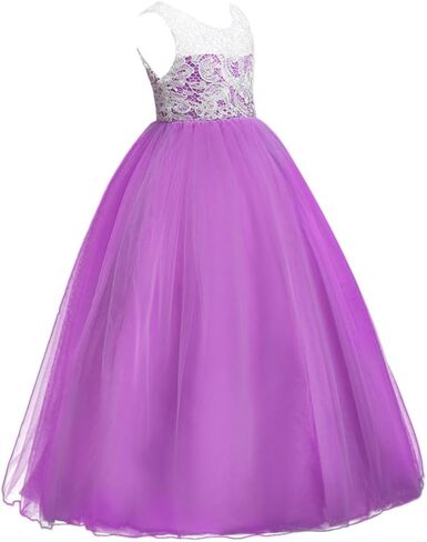 Flower Girls Vintage Lace Maxi Bridesmaid Dress Princess Birthday Wedding Party Tulle Pegeant Evening Formal Prom Dance Gown in Kuwait