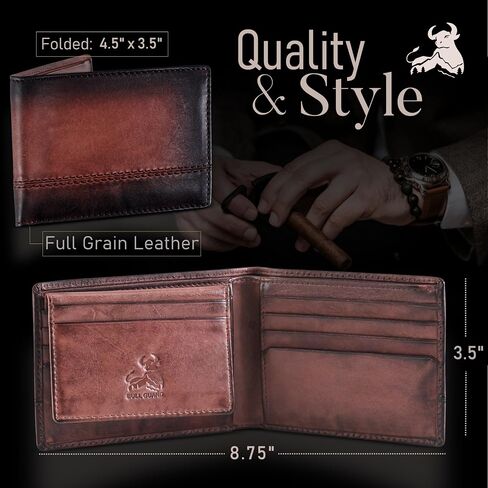 BULL GUARD Rfid Leather Wallet | The Respected Gentlemans Bifold Slim for Men | Travel Secure RFID Blocking | Mens Full Grain Leather Wallet with Removable ID Credit Card Holder in Kuwait