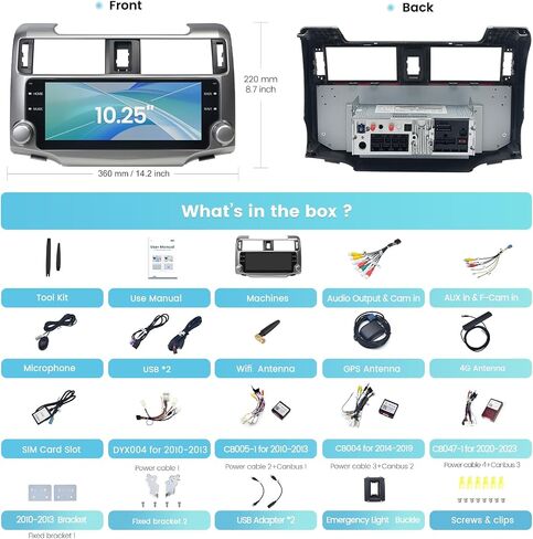 ROADANVI X12 10.25 "Stereo Car toyota 4runner 2010-2019 Wireless Carplay Android Auto 4G LTE Car Radio 2K 1920 × 720 Qled Touch Head Unit Android 12 GPS Mavigation in Kuwait