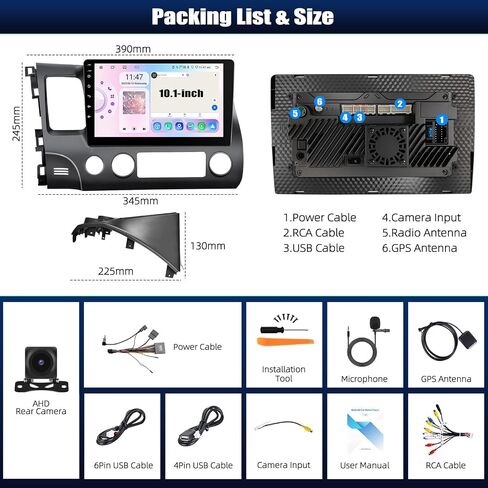 2 + 64G Android 15 Car Stereo لـ Honda Civic 2006-2011 مع Carplay Android Auto ، 10.1 "شاشة تعمل باللمس مع WiFi GPS Mirror Link Bluetooth EQ FM RDS SWC + Camera Backup in Kuwait
