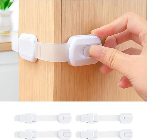 4-Pack Child Safety Locks，No Drilling Adhesive Child Safety Cabinet Lock Proofing-Adjustable and Easy to Install,Multi Purpose for Drawers,Cupboard,Fridge,Dishwasher,Toilet Seat,Oven in Saudi Arabia