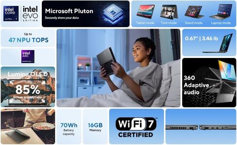 ASUS Vivobook S 14 Copilot+ PC Laptop 14" WUXGA OLED 60Hz Laptop Intel Core Ultra 7 258V 32GB RAM 1TB SSD, Black, Windows 11 Pro in Saudi Arabia