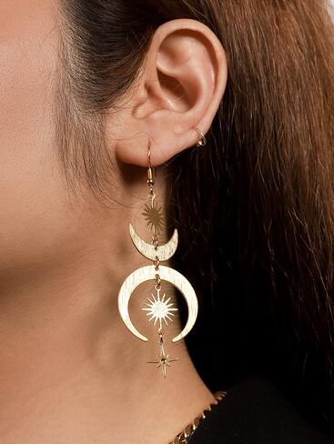 Sacina Black Celestial Sun Moon Star Earrings Dangle, Gothic Boho Earrings for Women, Boho Jewelry, Christmas Jewelry Gift For Women in Saudi Arabia